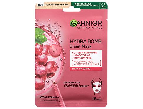 Pleťová maska Garnier Skin Naturals Hydra Bomb Natural Origin Grape Seed Extract 1 ks