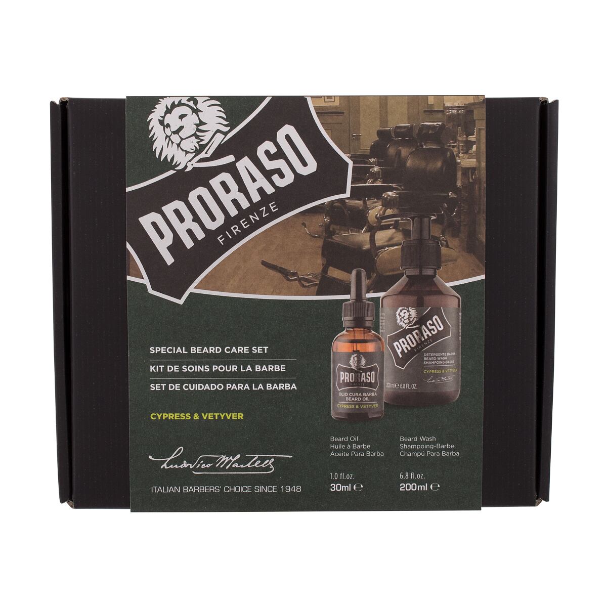 PRORASO Cypress & Vetyver Special Beard Care Set : šampon na vousy Cypress & Vetyver 200 ml + olej na vousy Cypress & Vetyver 30 ml pro muže