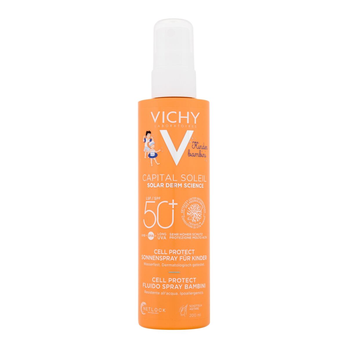 Vichy Capital Soleil Kids Cell Protect Water Fluid Spray SPF50+ opalovací fluid ve spreji na tělo a obličej 200 ml 200 ml