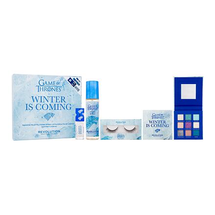 Makeup Revolution London X Game Of Thrones odstín Winter Is Coming : paletka očních stínů Game Of Thrones 7,2 g + fixační sprej Game Of Thrones 100 ml + umělé řasy Game Of Thrones 1 pár + lesk na rty Game Of Thrones Shimmer Bomb Lip Gloss 5 ml Winter Is C