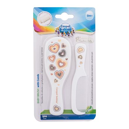 Canpol babies Newborn Baby Baby Brush With Comb Hearts : hřeben na vlasy 1 ks + přírodní měkký kartáč na vlasy 1 ks pro děti