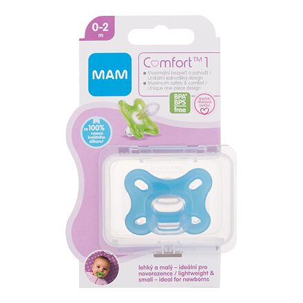 MAM Comfort 1 Silicone Pacifier 0-2m Blue silikonový dudlík pro novorozence a předčasně narozené děti