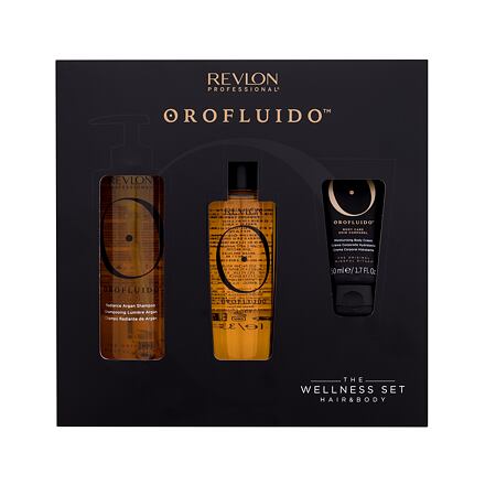 Revlon Professional Orofluido The Wellness Set : olej na vlasy Orofluido Elixir 100 ml + šampon Orofluido Shampoo 240 ml + tělový krém Orofluido Moisturizing Body Cream 50 ml pro ženy