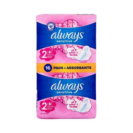 Always Sensitive Super Plus šetrné hygienické vložky s křidélky 16 ks pro ženy