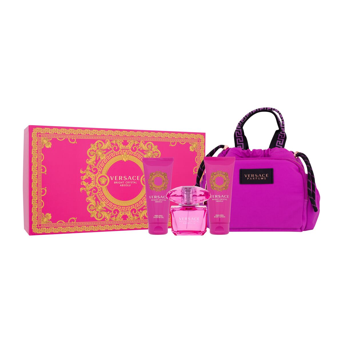 Versace Bright Crystal Absolu : EDP 90 ml + tělové mléko 100 ml + sprchový gel 100 ml + kosmetická taštička pro ženy