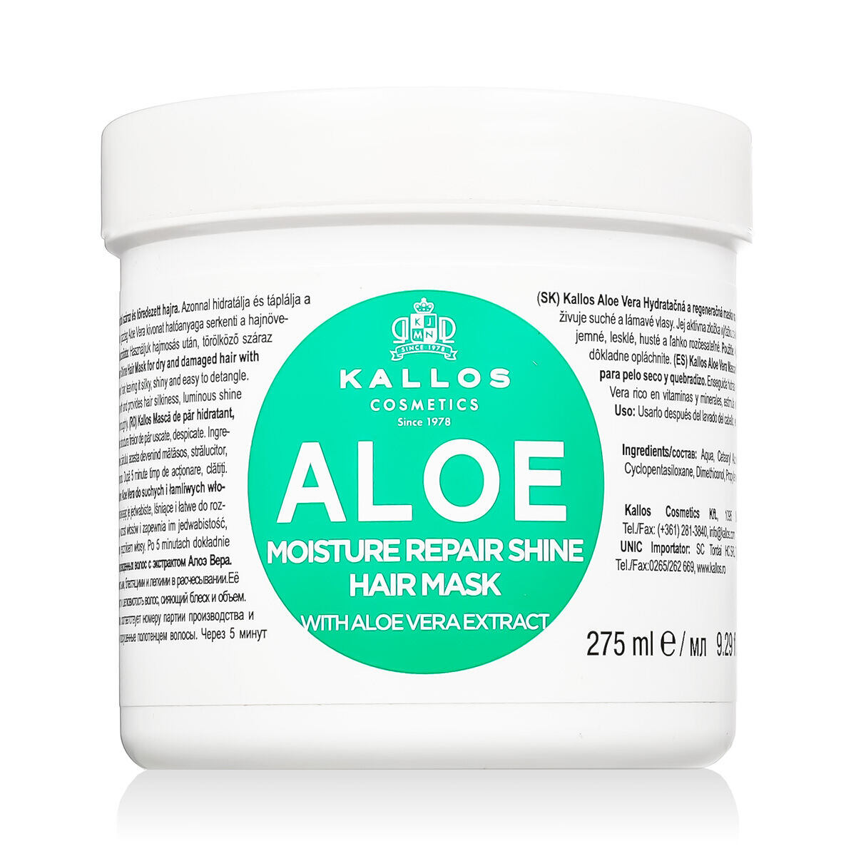 Kallos Cosmetics Aloe Vera hydratační a výživná maska pro suché vlasy 275 ml pro ženy