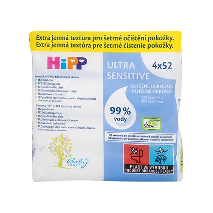 Hipp Babysanft Ultra Sensitive Wet Wipes čisticí ubrousky pro citlivou pokožku 4x52 ks
