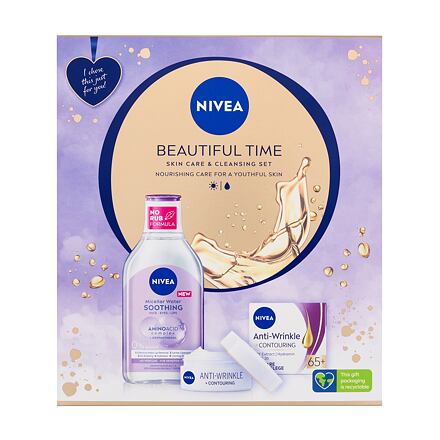 Nivea Beautiful Time : denní pleťový krém Anti-Wrinkle + Contouring SPF30 50 ml + micelární voda Soothing Micellar Water 400 ml pro ženy