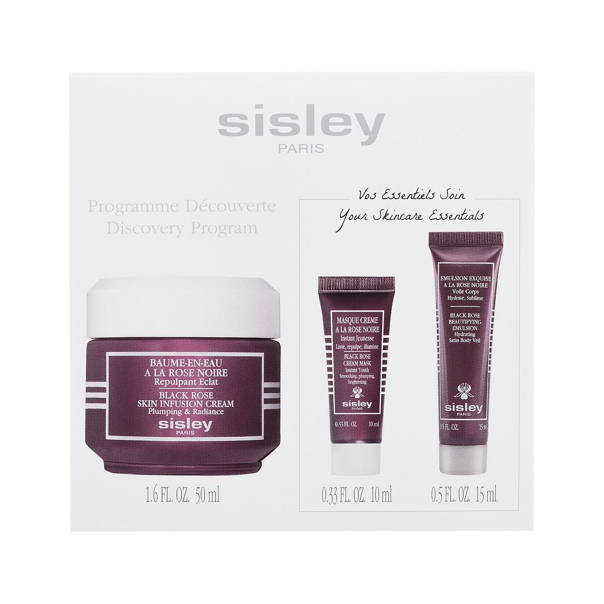 Sisley Black Rose Discovery Program dárková sada denní pleťový krém Black Rose Skin Infusion Cream 50 ml + pleťová maska Black Rose Cream Mask 10 ml + tělové mléko Black Rose Beautifying Emulsion 15 ml pre ženy