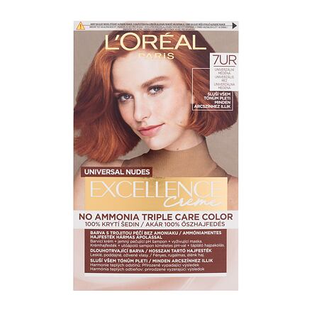 L'Oréal Paris Excellence Creme Triple Protection barva na vlasy na barvené vlasy na všechny typy vlasů 48 ml odstín 7UR Universal Copper pro ženy