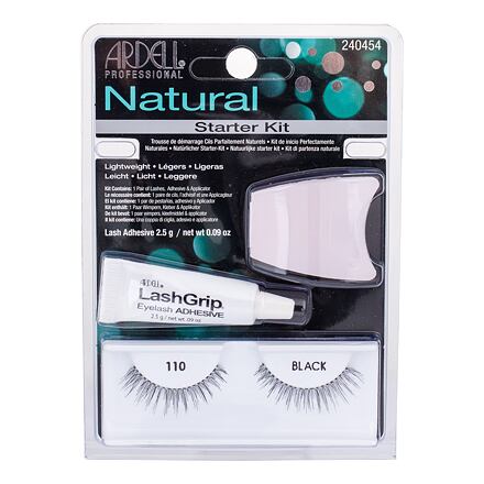 Ardell Natural 110 odstín Black : umělé řasy 1 pár + lepidlo na řasy LashGrip 2,5 g + aplikátor 1 ks