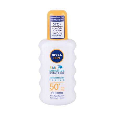 Nivea Sun Kids Protect & Sensitive Sun Spray SPF50+ voděodolný sprej na opalování pro citlivou dětskou pokožku 200 ml