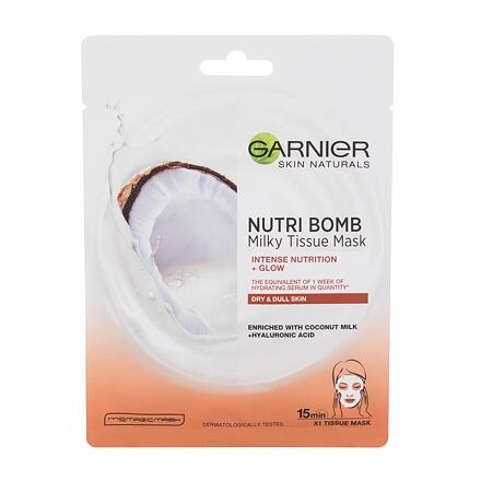 Garnier Skin Naturals Nutri Bomb Coconut + Hyaluronic Acid vyživující a rozjasňující plátýnková maska pro ženy