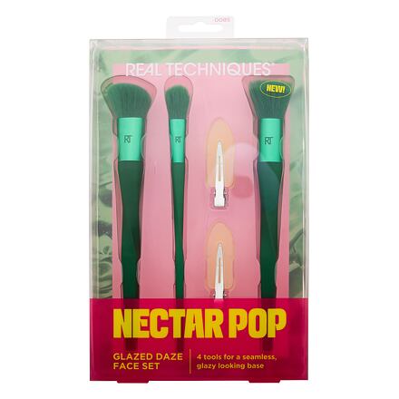 Real Techniques Nectar Pop Glazed Daze Face Set odstín zelená : kosmetický štětec Soft Sculpting Brush RT 070 1 ks + kosmetický štětec Strippling Brush RT 071 1 ks + kosmetický štětec Brightening Concealer Brush RT 072 1 ks + sponky do vlasů 2 ks