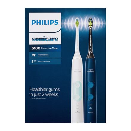 Philips Sonicare 5100 Protective Clean HX6851/34 : sonický zubní kartáček Sonicare 5100 Protective Clean Navy Blue 1 ks + sonický zubní kartáček Sonicare 5100 Protective Clean White 1 ks