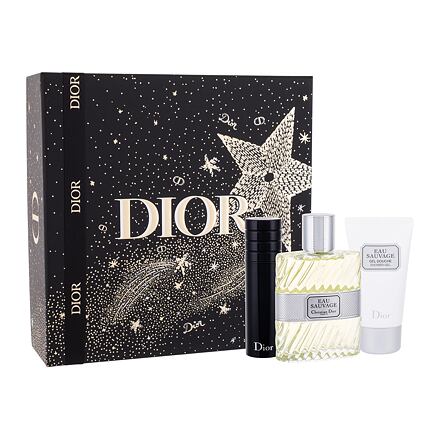 Christian Dior Eau Sauvage sada toaletní voda 100 ml + sprchový gel 50 ml + toaletní voda naplnitelná 10 ml pro muže