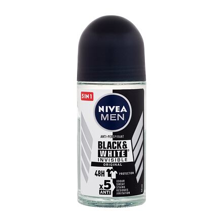 Nivea Men Invisible For Black & White Original Deo Roll-On antiperspirant nezanechávající stopy na oblečení 50 ml pro muže