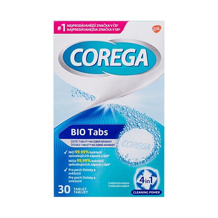 Corega Tabs Bio antibakteriální tablety pro čištění zubní náhrady 30 ks
