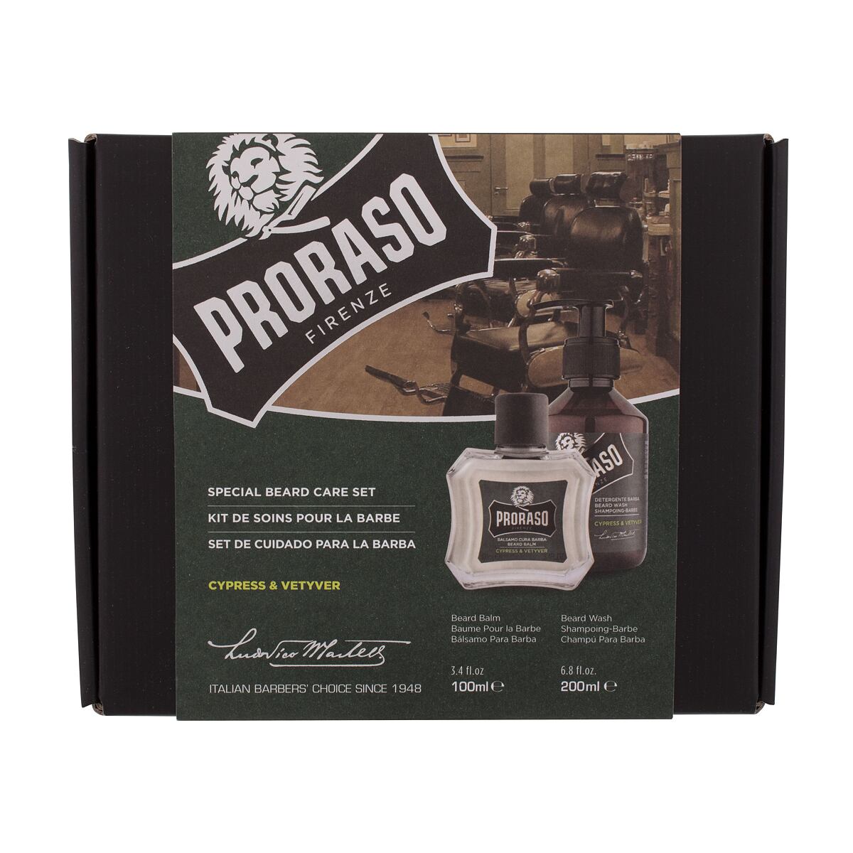 PRORASO Cypress & Vetyver Special Beard Care Set : šampon na vousy Cypress & Vetyver 200 ml + balzám na vousy Cypress & Vetyver 100 ml pro muže