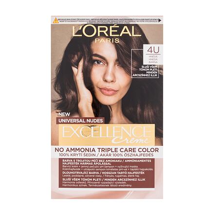 L'Oréal Paris Excellence Creme Triple Protection barva na vlasy na barvené vlasy na všechny typy vlasů 48 ml odstín 4U Brown pro ženy