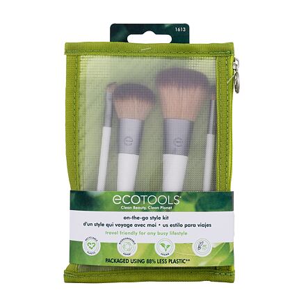 EcoTools Brush On-The-Go Style Kit odstín bílá : kosmetický štětec na make-up Complexion Blending 1 ks + kosmetický štětec na tvářenku Mulltitasking Blush 1 ks + kosmetický štětec na stínování Micro Crease 1 ks + kosmetický štětec na řasy a obočí Angled L