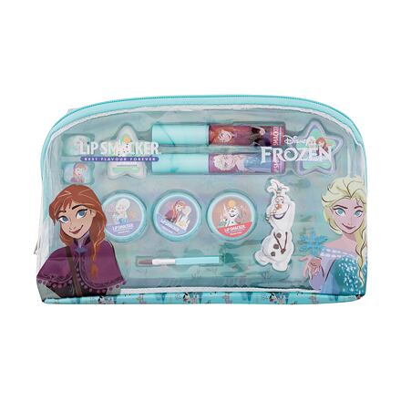 Lip Smacker Disney Frozen Essential Makeup Bag odstín růžová : lesk na rty 2 x 2 ml + krémový lesk na rty 2 x 1,6 g + rozjasňující krém 3 x 1,6 g + prsten 2 ks + přívěsek + aplikátor + kosmetická taštička
