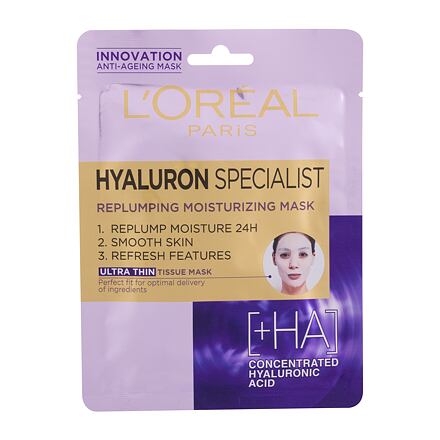 L'Oréal Paris Hyaluron Specialist Replumping Moisturizing textilní pleťová maska proti vráskám pro ženy