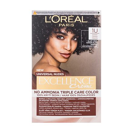 L'Oréal Paris Excellence Creme Triple Protection No Ammonia barva na vlasy na barvené vlasy na všechny typy vlasů 48 ml odstín 1U Black pro ženy