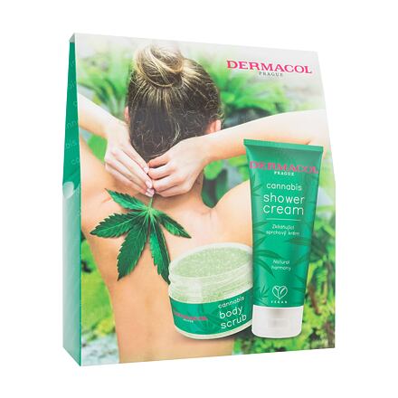 Dermacol Cannabis Gift Set : sprchový krém Cannabis 200 ml + tělový peeling Cannabis 200 g pro ženy