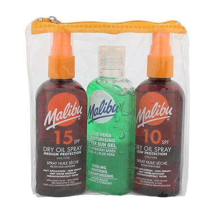 Malibu Dry Oil Spray SPF15 : suchý olej na opalování SPF15 100 ml + suchý olej na opalování SPF10 100 ml + gel po opalování Aloe Vera 100 ml