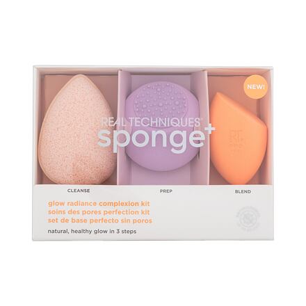 Real Techniques Glow Radiance Complexion Kit odstín béžová : čisticí houbička Miracle Cleanse Sponge 1 ks + houbička Miracle Skincare Sponge 1 ks + houbička na make- up Miracle Complexion Sponge 1 ks