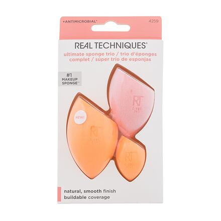 Real Techniques Ultimate Sponge Trio oranžová : houbička na make-up Miracle Complexion Sponge 1 ks + houbička na make-up Mini Miracle Complexion Sponge 1 ks + houbička na pudr Miracle Powder Sponge 1 ks