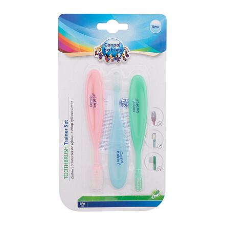 Canpol babies Baby Toothbrush Trainer Set : masážní kartáček 1 ks + gumový kartáček na čištění prvních zoubků 1 ks + zubní kartáček 1 ks