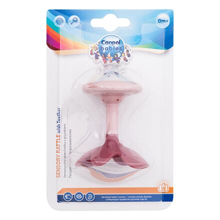 Canpol babies Sensory Rattle With Teether Pink senzorické chrastítko s kousátkem