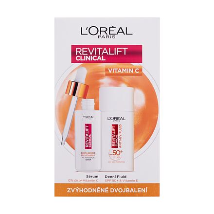 L'Oréal Paris Revitalift Clinical Pure 12% Vitamin C : pleťové sérum Revitalift Clinical Vitamin C Serum 30 ml + denní pleťový krém Revitalift Clinical Vitamin C Anti-UV Fluid SPF50 50 ml pro ženy