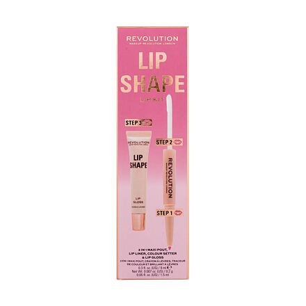 Makeup Revolution London Lip Shape odstín Pink Nude : lesk na rty Lip Shape Lip Gloss 9 ml + konturovací tužka a fixátor rtěnky 2 In 1 Lip Liner & Colour Setter 1,7 ml