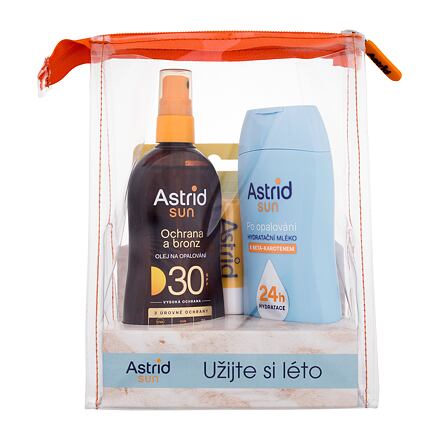 Astrid Sun 2: Olej na opalování Sun Oil Spray SPF30 200 ml + hydratační mléko po opalování Sun After Sun Lotion 200 ml + ochranný balzám na rty Coconut Lip Balm SPF25 4,8 g