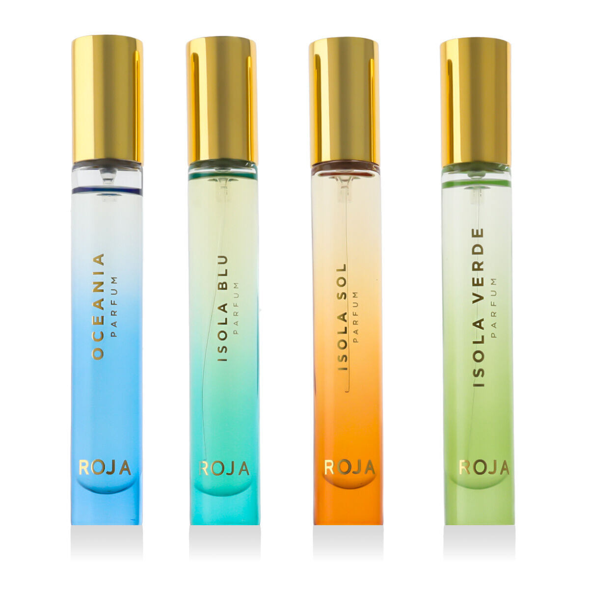 Roja Parfums Isola Travel Collection dárková sada parfém Isola Verde 10 ml + parfém Isola Blu 10 ml + parfém Isola Sol 10 ml + parfém Oceania 10 ml unisex
