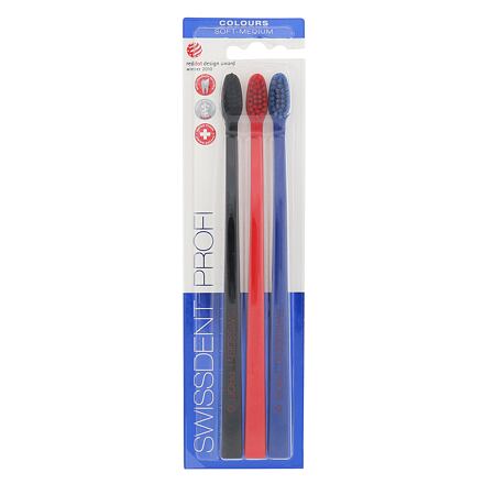 Swissdent Profi Colours Trio Soft-Medium zubní kartáček měkký-středně tvrdý 3 ks odstín black, red, blue