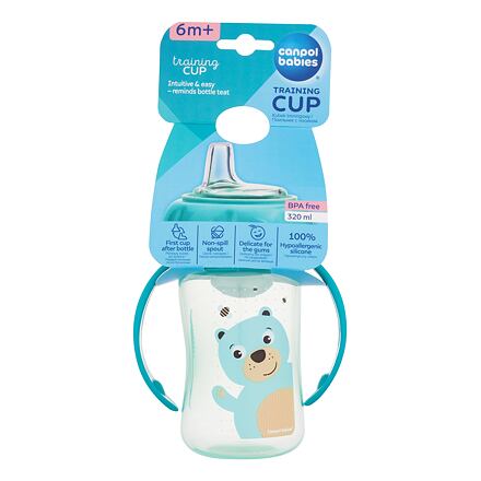 Canpol babies Cute Animals Training Cup Bear tréninkový hrneček se silikonovým pítkem a úchyty 320 ml