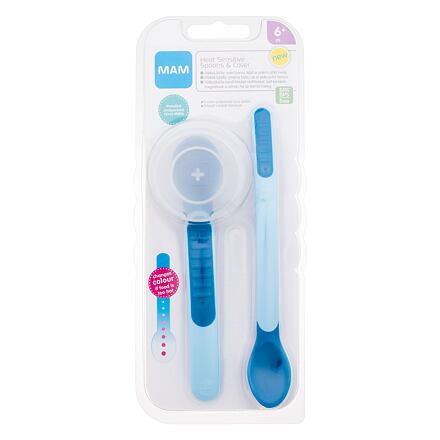 MAM Heat Sensitive Spoons & Cover 6m+ Blue : dlouhá lžíce 1 ks + krátká lžíce 1 ks + pouzdro na lžíce