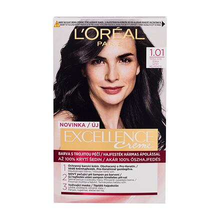 L'Oréal Paris Excellence Creme Triple Protection barva na vlasy na barvené vlasy 48 ml odstín 1,01 Dark Deep Black pro ženy