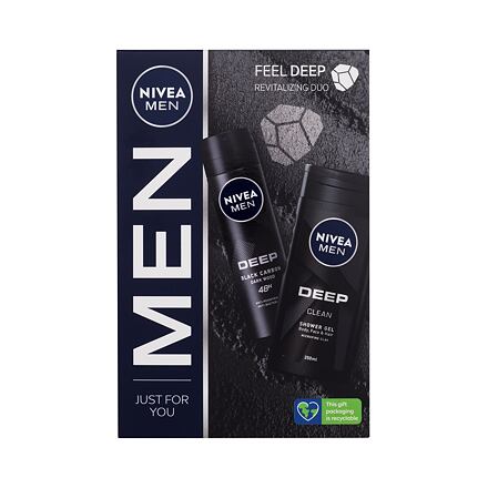 Nivea Men Deep Revitalizing Duo : sprchový gel Deep Clean 250 ml + antiperspirant sprej Deep Black Carbon 150 ml pro muže