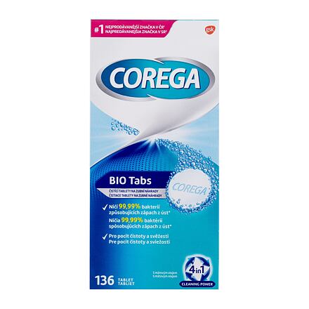 Corega Tabs Bio antibakteriální tablety pro čištění zubní náhrady 136 ks
