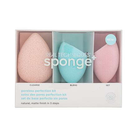 Real Techniques Poreless Perfection Kit béžová : čisticí houbička Miracle Cleanse Sponge 1 ks + houbička na make-up Miracle Airblend Sponge 1 ks + houbička na pudr Miracle Powder Sponge 1 ks