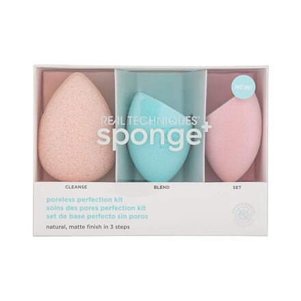 Real Techniques Poreless Perfection Kit odstín béžová : čisticí houbička Miracle Cleanse Sponge 1 ks + houbička na make-up Miracle Airblend Sponge 1 ks + houbička na pudr Miracle Powder Sponge 1 ks