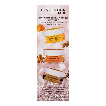 Revolution Haircare London Winter Hair Mask Gift Set : maska na vlasy Pumpkin Spiced Latte Conditioning Hair Mask 50 ml + maska na vlasy Gingerbead Latte Moisturising Hair Mask 50 ml + maska na vlasy Winter Hot Chocolate Nourishing Hair Mask 50 ml