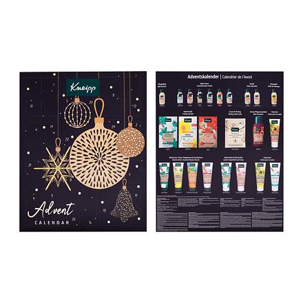 Kneipp Advent Calendar : sprchový gel 4 x 75 ml + koupelový olej 7 x 20 ml + tělový olej 2 x 20 ml + masážní olej 1 x 20 ml + peeling 1 x 40 ml + krém na chodidla 1 x 75 ml + pěna do koupele 1 x 100 ml + sůl do koupele 3 x 60 g + krém na ruce 2 x 75 ml + 