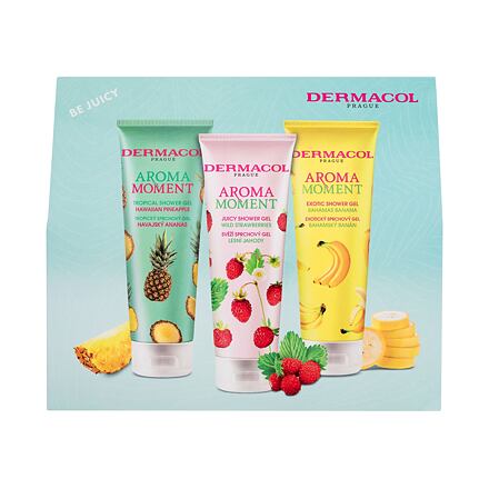 Dermacol Aroma Moment Be Juicy : sprchový gel Hawaiian Pineapple 250 ml + sprchový gel Wild Strawberries 250 ml + sprchový gel Bahamas Banana 250 ml unisex