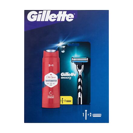 Gillette Mach3 : holicí strojek 1 ks + náhradní hlavice 1 ks + sprchový gel a šampon Old Spice Whitewater 3in1 250 ml pro muže